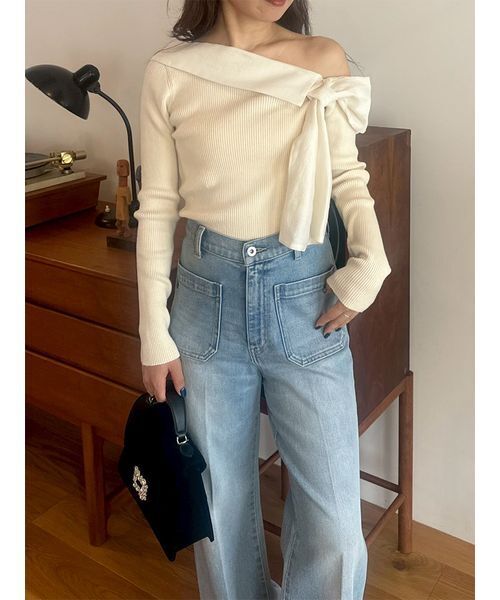 LILY BROWN(リリーブラウン)の「リボンディテールドッキングニット(ニット/セーター・レディース・ホワイト/グレー/ブラック・F)」の12枚目の写真