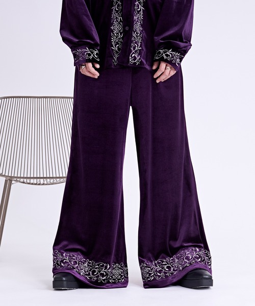 Ellno Loset(エルノロゼット)の「ベロア刺繍フレアパンツ(スラックス・メンズ・ブラック/パープル・X-SMALL/SMALL/MEDIUM/LARGE)」の9枚目の写真