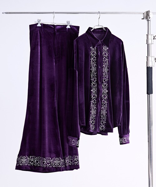 Ellno Loset(エルノロゼット)の「ベロア刺繍フレアパンツ(スラックス・メンズ・ブラック/パープル・X-SMALL/SMALL/MEDIUM/LARGE)」の21枚目の写真