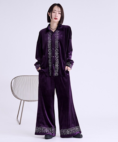 Ellno Loset(エルノロゼット)の「ベロア刺繍フレアパンツ(スラックス・メンズ・ブラック/パープル・X-SMALL/SMALL/MEDIUM/LARGE)」の7枚目の写真