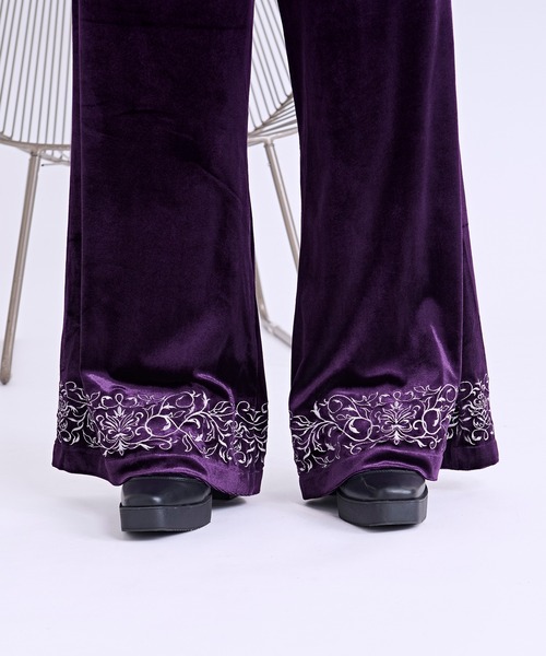 Ellno Loset(エルノロゼット)の「ベロア刺繍フレアパンツ(スラックス・メンズ・ブラック/パープル・X-SMALL/SMALL/MEDIUM/LARGE)」の18枚目の写真