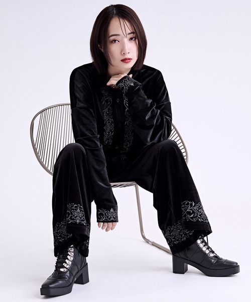 Ellno Loset(エルノロゼット)の「ベロア刺繍フレアパンツ(スラックス・メンズ・ブラック/パープル・X-SMALL/SMALL/MEDIUM/LARGE)」の15枚目の写真