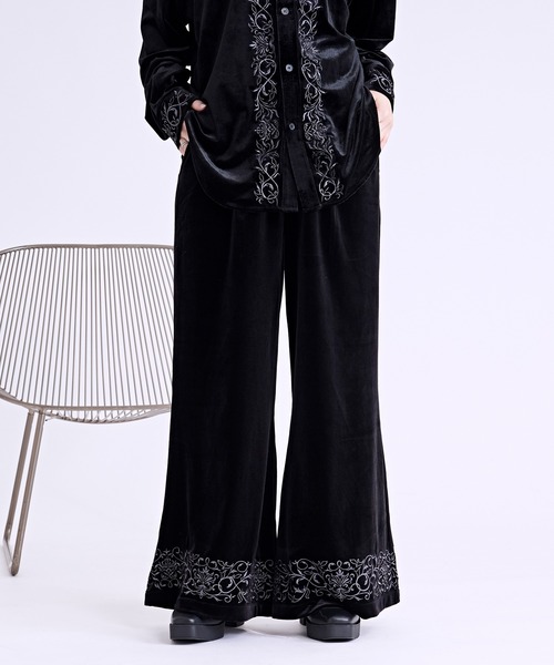 セール】ベロア刺繍フレアパンツ/SETUP対応（スラックス）｜Ellno