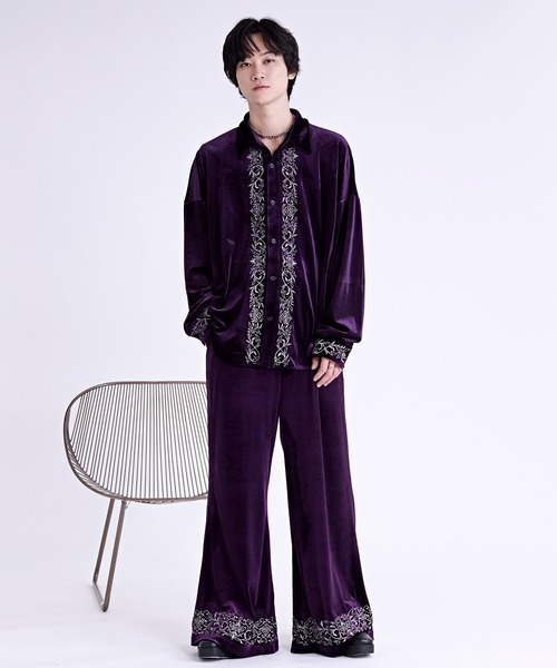 Ellno Loset(エルノロゼット)の「ベロア刺繍フレアパンツ(スラックス・メンズ・ブラック/パープル・X-SMALL/SMALL/MEDIUM/LARGE)」の11枚目の写真