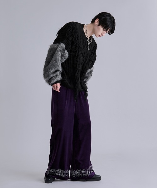 LAST NEST ブラック ベロア フレアパンツ LAST NEST(ラストネスト)商品ページ - Velour Track Pants V2 - Black
