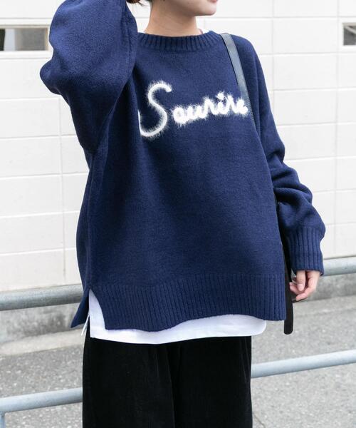 ITEMS URBANRESEARCH(アイテムズ アーバンリサーチ)の「クルーネックロゴニットプルオーバー(ニット/セーター・レディース・ネイビー/イエロー/ライトグレー・FREE)」の10枚目の写真