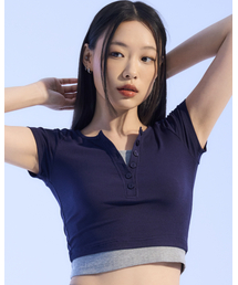 レイヤードヘンリーTシャツ(ネイビー)