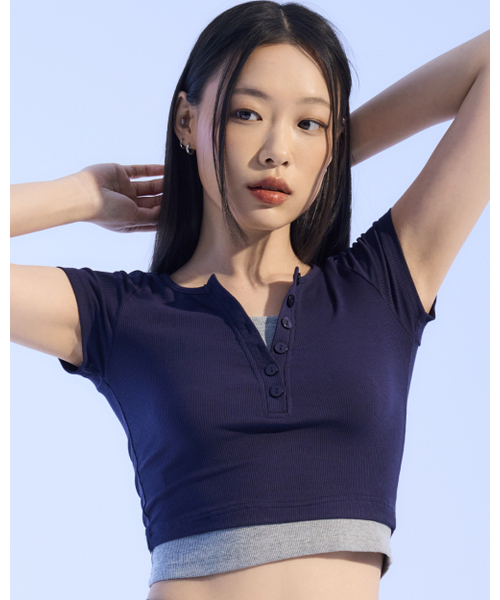 MOAA(モア)の「レイヤードヘンリーTシャツ(ネイビー)(Tシャツ/カットソー・レディース・その他・SMALL/MEDIUM)」の1枚目の写真
