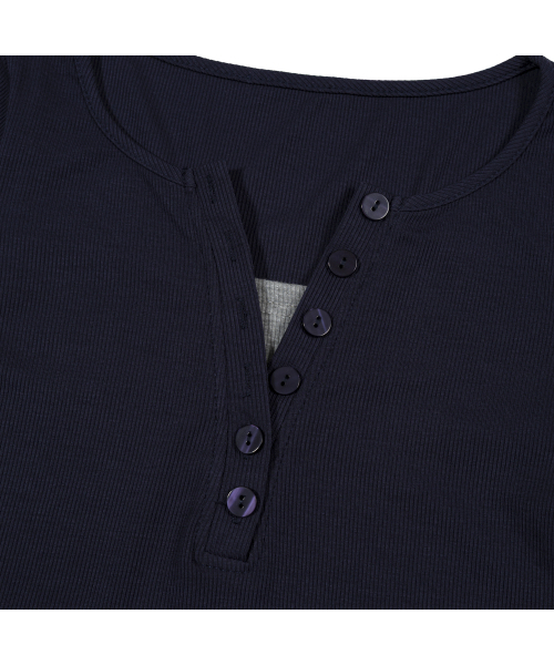 MOAA(モア)の「レイヤードヘンリーTシャツ(ネイビー)(Tシャツ/カットソー・レディース・その他・SMALL/MEDIUM)」の4枚目の写真