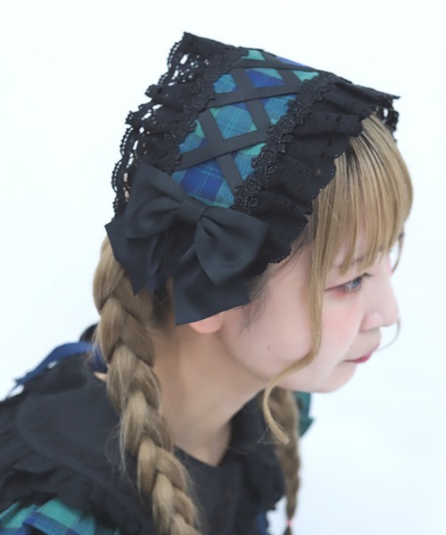 Chalmiere（シャルミエール）の「タータンチェックヘッドドレス（その他ヘアアクセサリー・レディース・グリーン/ワイン/ピンク・FREE）」の2枚目の写真