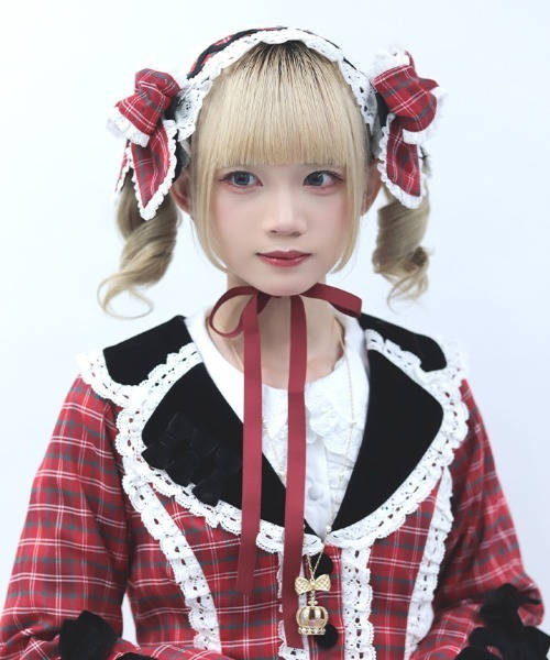 Chalmiere（シャルミエール）の「タータンチェックヘッドドレス（その他ヘアアクセサリー・レディース・グリーン/ワイン/ピンク・FREE）」の4枚目の写真