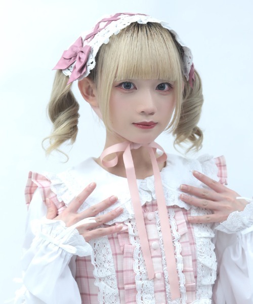 Chalmiere（シャルミエール）の「タータンチェックヘッドドレス（その他ヘアアクセサリー・レディース・グリーン/ワイン/ピンク・FREE）」の5枚目の写真