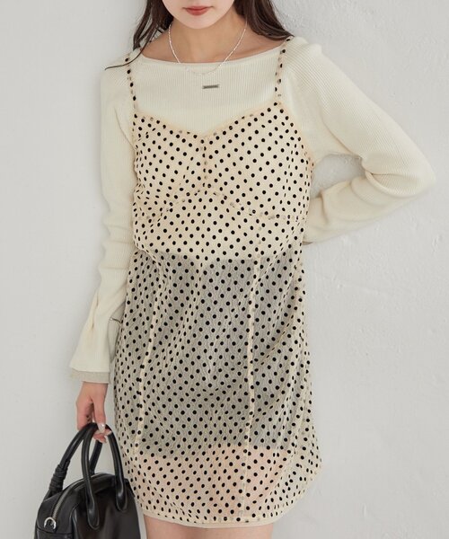 mystic（ミスティック）の「ドットチュールキャミチュニック（キャミソール・レディース・ブラック/オフホワイト/ベージュ・FREE）」の3枚目の写真