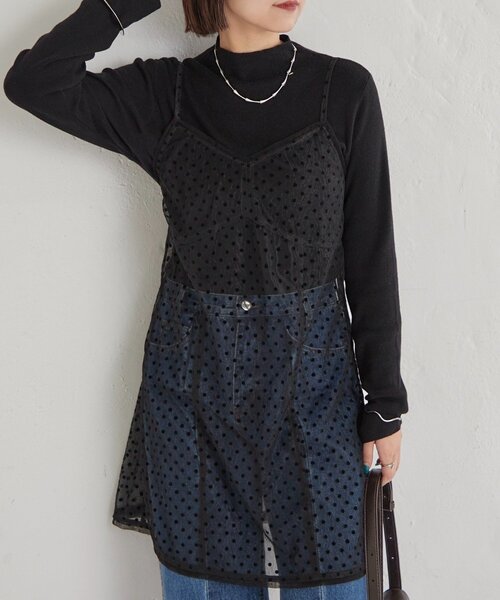 mystic（ミスティック）の「ドットチュールキャミチュニック（キャミソール・レディース・ブラック/オフホワイト/ベージュ・FREE）」の2枚目の写真