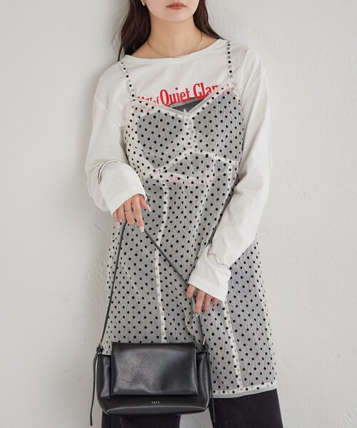 mystic（ミスティック）の「ドットチュールキャミチュニック（キャミソール・レディース・ブラック/オフホワイト/ベージュ・FREE）」の4枚目の写真