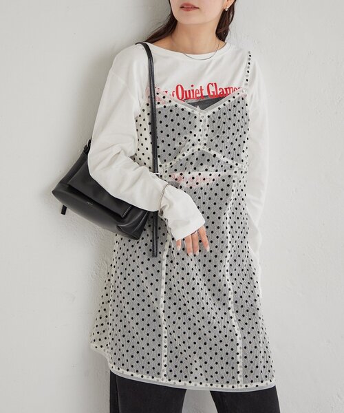 mystic（ミスティック）の「ドットチュールキャミチュニック（キャミソール・レディース・ブラック/オフホワイト/ベージュ・FREE）」の5枚目の写真