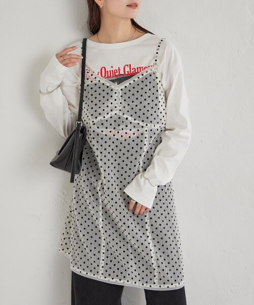 mystic（ミスティック）の「ドットチュールキャミチュニック（キャミソール・レディース・ブラック/オフホワイト/ベージュ・FREE）」の6枚目の写真