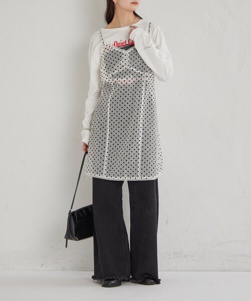 mystic（ミスティック）の「ドットチュールキャミチュニック（キャミソール・レディース・ブラック/オフホワイト/ベージュ・FREE）」の12枚目の写真