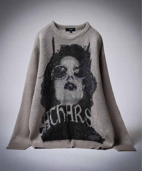 RE730（アールイーセブンサーティー）の「RE730 インパクト大のフェイスニット　クルーネック（ニット/セーター・メンズ・グレー/ブラック・L/M）」の2枚目の写真