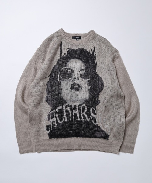 RE730（アールイーセブンサーティー）の「RE730 インパクト大のフェイスニット　クルーネック（ニット/セーター・メンズ・グレー/ブラック・L/M）」の12枚目の写真