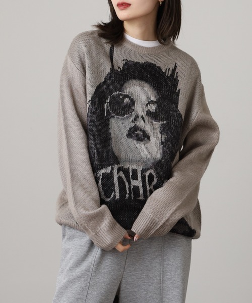 RE730（アールイーセブンサーティー）の「RE730 インパクト大のフェイスニット　クルーネック（ニット/セーター・メンズ・グレー/ブラック・L/M）」の4枚目の写真