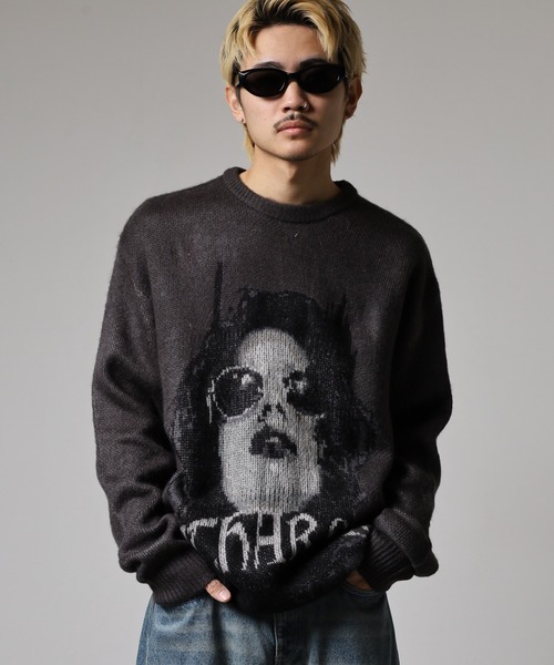 RE730（アールイーセブンサーティー）の「RE730 インパクト大のフェイスニット　クルーネック（ニット/セーター・メンズ・グレー/ブラック・L/M）」の6枚目の写真