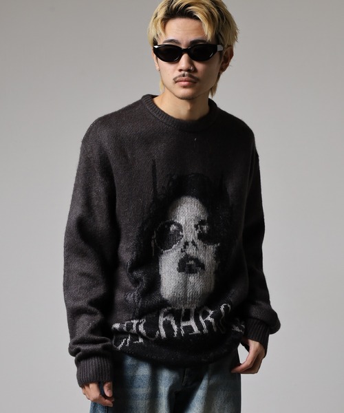 RE730（アールイーセブンサーティー）の「RE730 インパクト大のフェイスニット　クルーネック（ニット/セーター・メンズ・グレー/ブラック・L/M）」の7枚目の写真