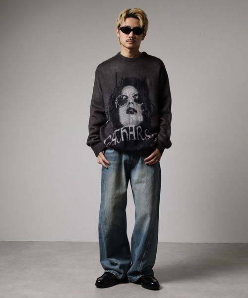 RE730（アールイーセブンサーティー）の「RE730 インパクト大のフェイスニット　クルーネック（ニット/セーター・メンズ・グレー/ブラック・L/M）」の8枚目の写真