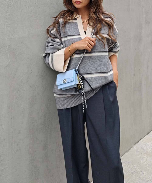 esutoreja（エストレジャ）の「ボーダースキッパーニット（ニット/セーター・レディース・グレー/ブラウン/アイボリー・FREE）」の9枚目の写真