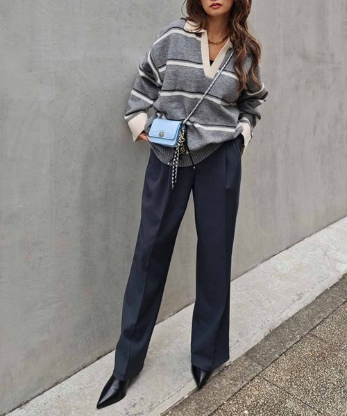 esutoreja（エストレジャ）の「ボーダースキッパーニット（ニット/セーター・レディース・グレー/ブラウン/アイボリー・FREE）」の10枚目の写真