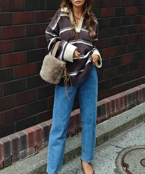 esutoreja（エストレジャ）の「ボーダースキッパーニット（ニット/セーター・レディース・グレー/ブラウン/アイボリー・FREE）」の12枚目の写真