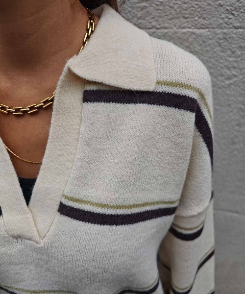 esutoreja（エストレジャ）の「ボーダースキッパーニット（ニット/セーター・レディース・グレー/ブラウン/アイボリー・FREE）」の15枚目の写真