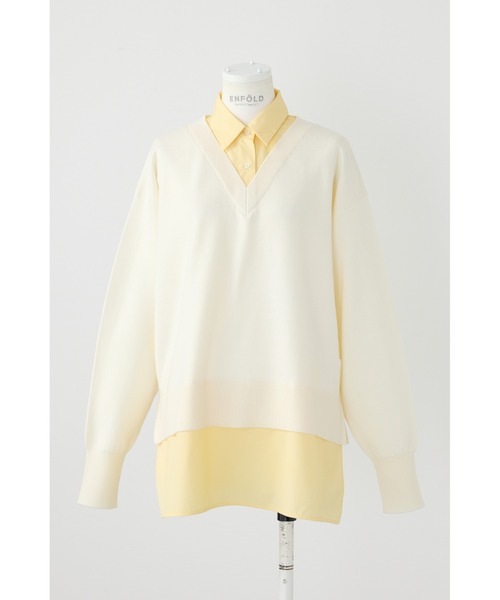 ENFOLD（エンフォルド）の「シャツレイヤードプルオーバー（ニット/セーター・レディース・ホワイト/チャコールグレー/ダークネイビー・38）」の2枚目の写真