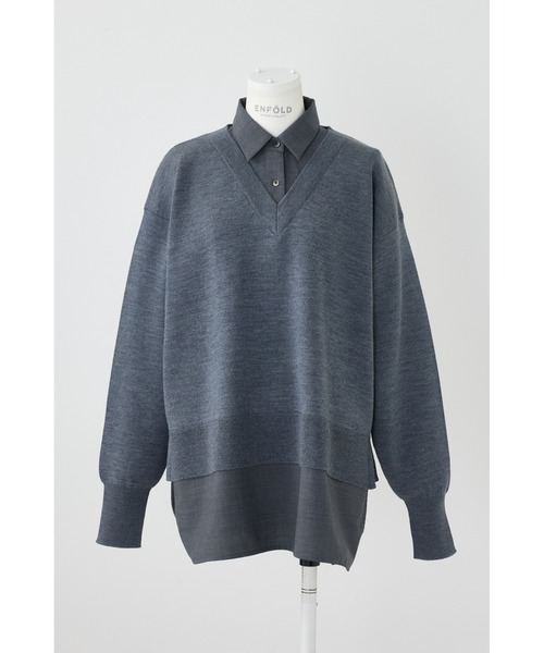 ENFOLD（エンフォルド）の「シャツレイヤードプルオーバー（ニット/セーター・レディース・ホワイト/チャコールグレー/ダークネイビー・38）」の3枚目の写真