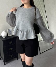 prose verse | 袖チュールパールペプラムスウェット(Tシャツ/カットソー)