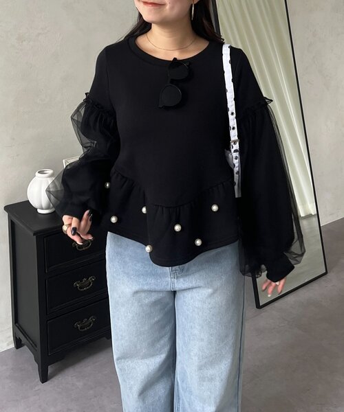 prose verse（プロズヴェール）の「袖チュールパールペプラムスウェット（Tシャツ/カットソー・レディース・ブラック/グレー・LARGE/MEDIUM）」の7枚目の写真