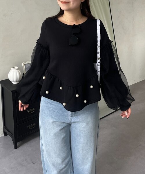 prose verse（プロズヴェール）の「袖チュールパールペプラムスウェット（Tシャツ/カットソー・レディース・ブラック/グレー・LARGE/MEDIUM）」の10枚目の写真