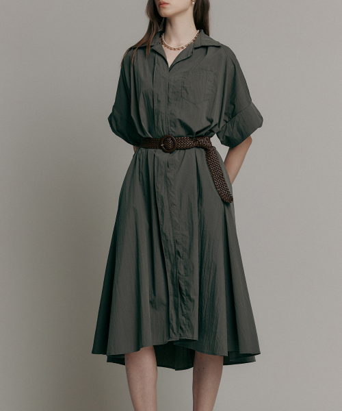 MAXZA（マージャコレクション）の「ルーズフィットAラインシャツロングワンピース（ベルト2種付き）（カーキ）（ワンピース・レディース・カーキ・FREE）」の5枚目の写真