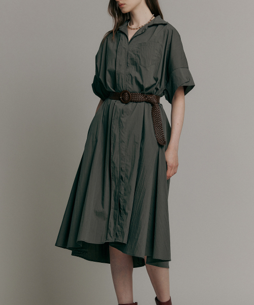 MAXZA（マージャコレクション）の「ルーズフィットAラインシャツロングワンピース（ベルト2種付き）（カーキ）（ワンピース・レディース・カーキ・FREE）」の6枚目の写真