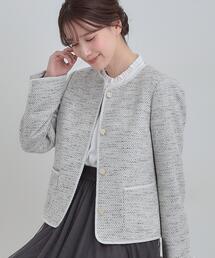 SHOO・LA・RUE | 【S-3L】柔らかく軽い ライトツイードジャケット(ノーカラージャケット)