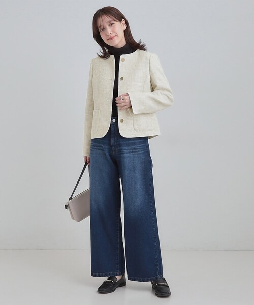 SHOO・LA・RUE（シューラルー）の「【S-3L】オンとオフで印象が変わる ライトツイードジャケット（ノーカラージャケット・レディース・ホワイト系6/アイボリー系3/ネイビー系3・01/02/03/04/05）」の8枚目の写真