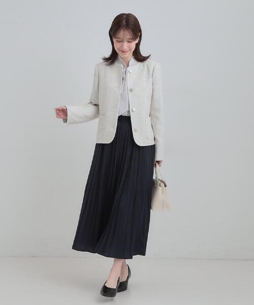 SHOO・LA・RUE（シューラルー）の「【S-3L】柔らかく軽い ライトツイードジャケット（ノーカラージャケット・レディース・ホワイト系6/アイボリー系3/ネイビー系3・01/02/03/04/05）」の7枚目の写真