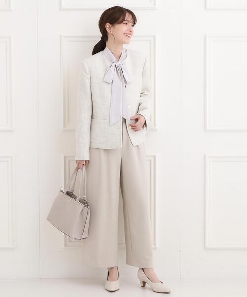 SHOO・LA・RUE（シューラルー）の「【S-3L】柔らかく軽い ライトツイードジャケット（ノーカラージャケット・レディース・ホワイト系6/アイボリー系3/ネイビー系3・01/02/03/04/05）」の6枚目の写真