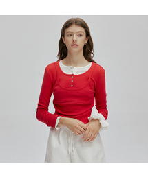 HENRY NECK LAYERED LONG SLEEVE TOP (RED)