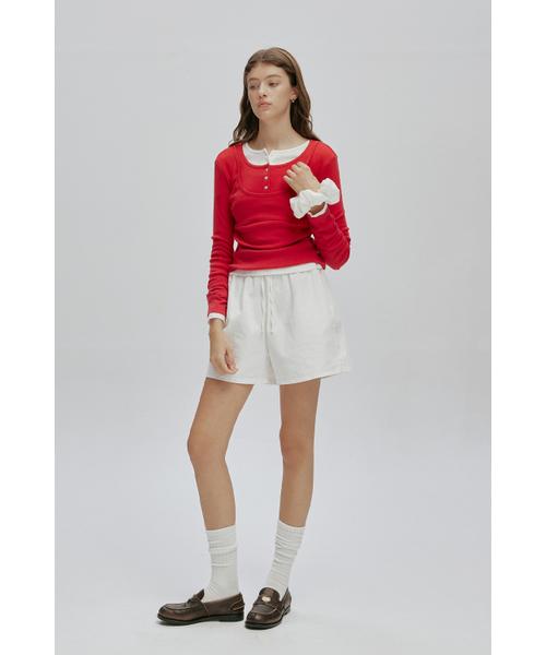 AFTERHOURS(アフターアワーズ)の「HENRY NECK LAYERED LONG SLEEVE TOP (RED)(Tシャツ/カットソー・レディース・レッド・FREE)」の5枚目の写真