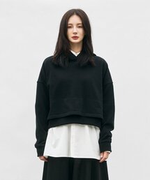 LAYERED COTTON CROP HOODIE BLACK