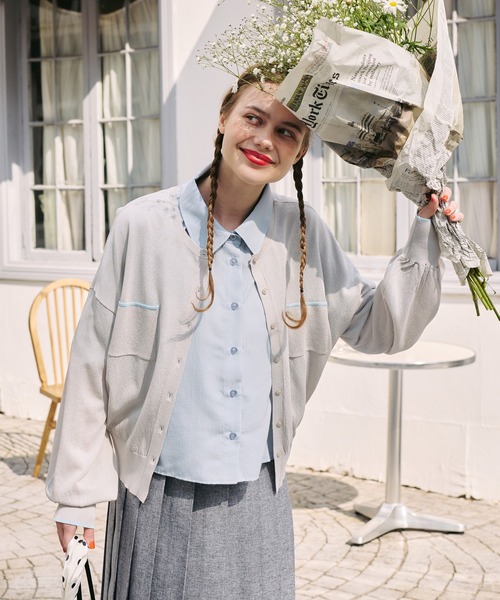 BONLECILL（ボンルシール）の「【UVカット率92％】配色ちびポケットシアーカーディガン【纏うUVケア - ソルヴェール】（カーディガン/ボレロ・レディース・ライトイエロー/グレー/チャコールグレー/ネイビー/ピンク/ブラウン/アイボリー・FREE）」の15枚目の写真