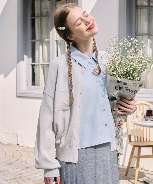 BONLECILL（ボンルシール）の「【UVカット率92％】配色ちびポケットシアーカーディガン【纏うUVケア - ソルヴェール】（カーディガン/ボレロ・レディース・ライトイエロー/グレー/チャコールグレー/ネイビー/ピンク/ブラウン/アイボリー・FREE）」の16枚目の写真