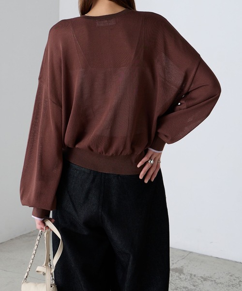 BONLECILL（ボンルシール）の「【UVカット率92％】配色ちびポケットシアーカーディガン【纏うUVケア - ソルヴェール】（カーディガン/ボレロ・レディース・ライトイエロー/グレー/チャコールグレー/ネイビー/ピンク/ブラウン/アイボリー・FREE）」の17枚目の写真