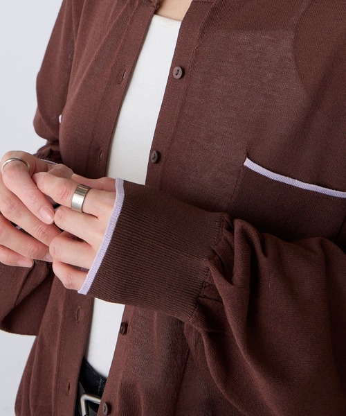 BONLECILL（ボンルシール）の「【UVカット率92％】配色ちびポケットシアーカーディガン【纏うUVケア - ソルヴェール】（カーディガン/ボレロ・レディース・ライトイエロー/グレー/チャコールグレー/ネイビー/ピンク/ブラウン/アイボリー・FREE）」の18枚目の写真